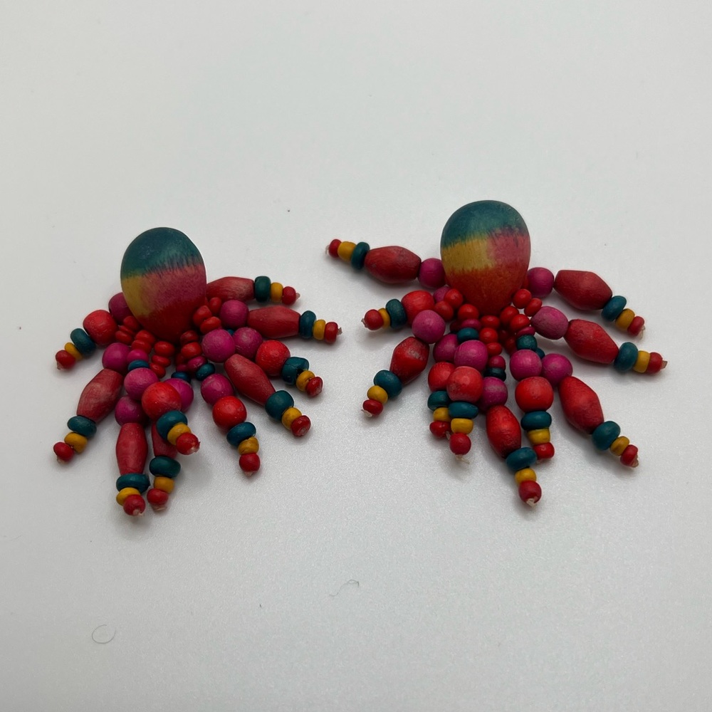 Vintage Handmade Multicolored Wooden Dangle Earrings